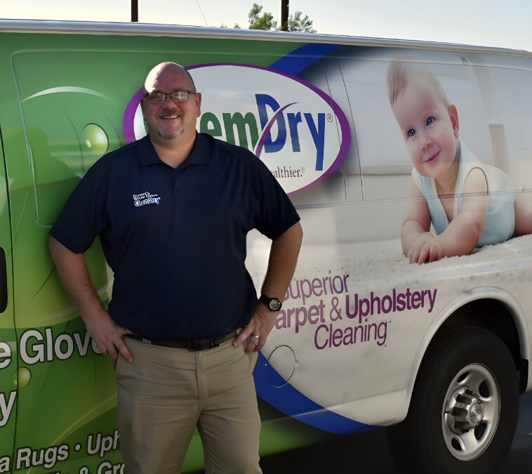 Team member from K&T Chem-Dry with company van